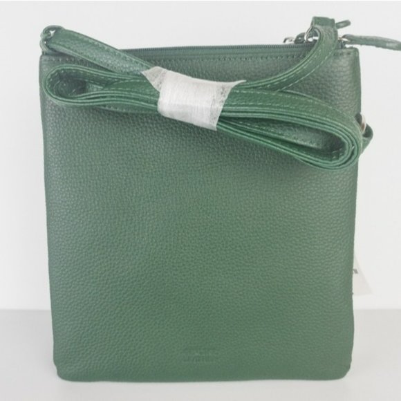 Giani Bernini Triple Zip Pebble Leather Dasher Crossbody- Hunter Green - Picture 3 of 3